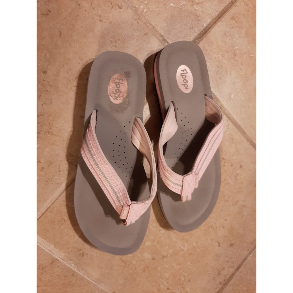 Floopi Flip Flop Women's Thong Sandals Comfort Heels Size 7 Gray&Pink